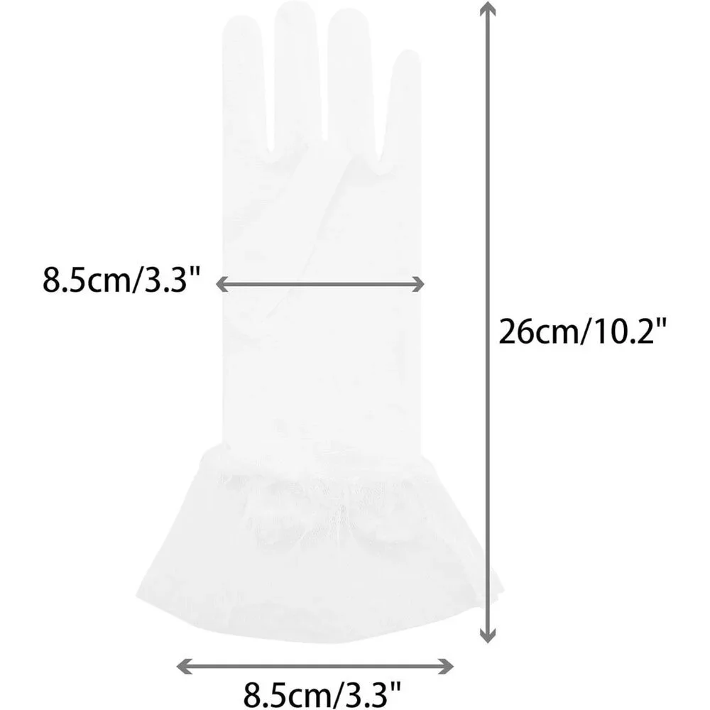 Women's Short White Lace Bow Polka Dots Gloves Mesh Wedding Tea Party Prom